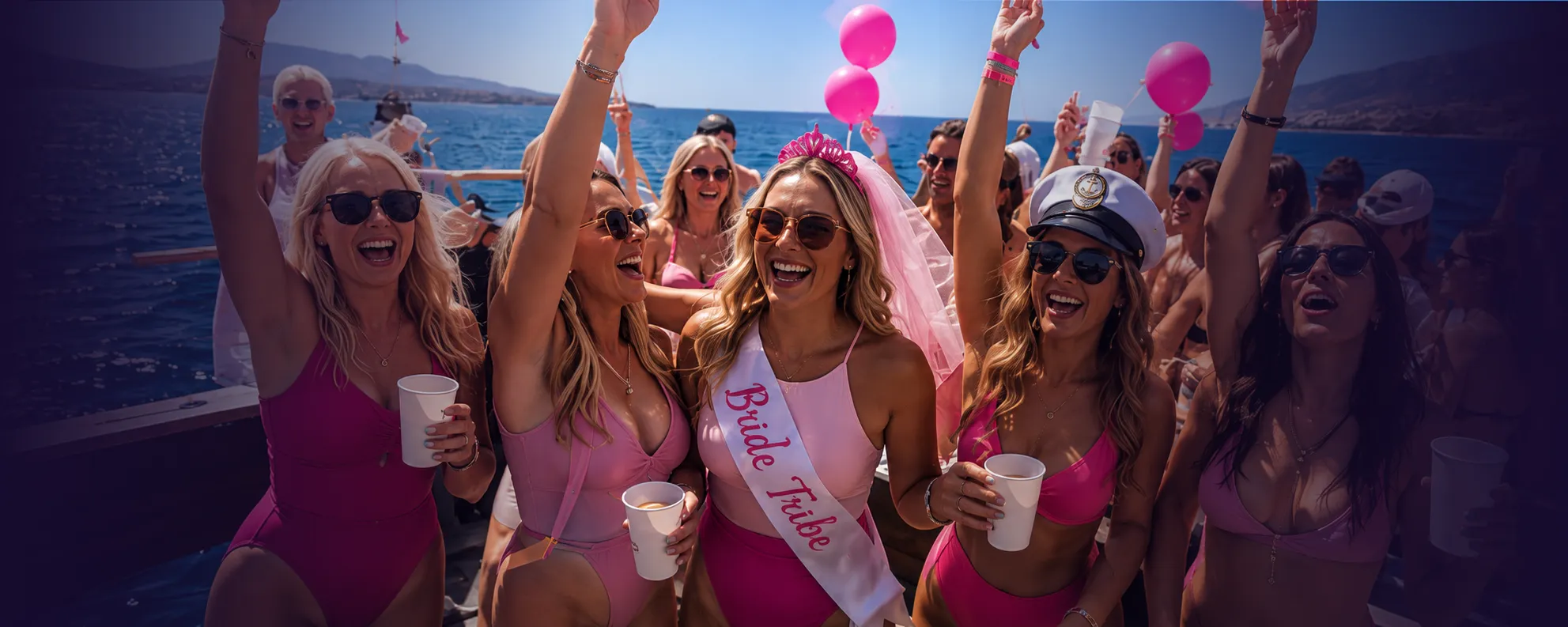 Hen party group celebrating on The Tenerife Boat Party