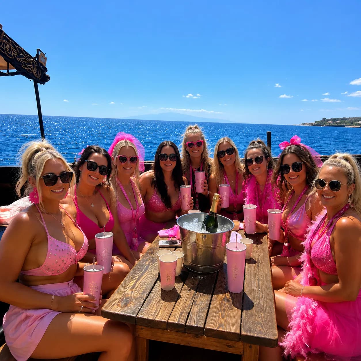 Hen party group on the boat