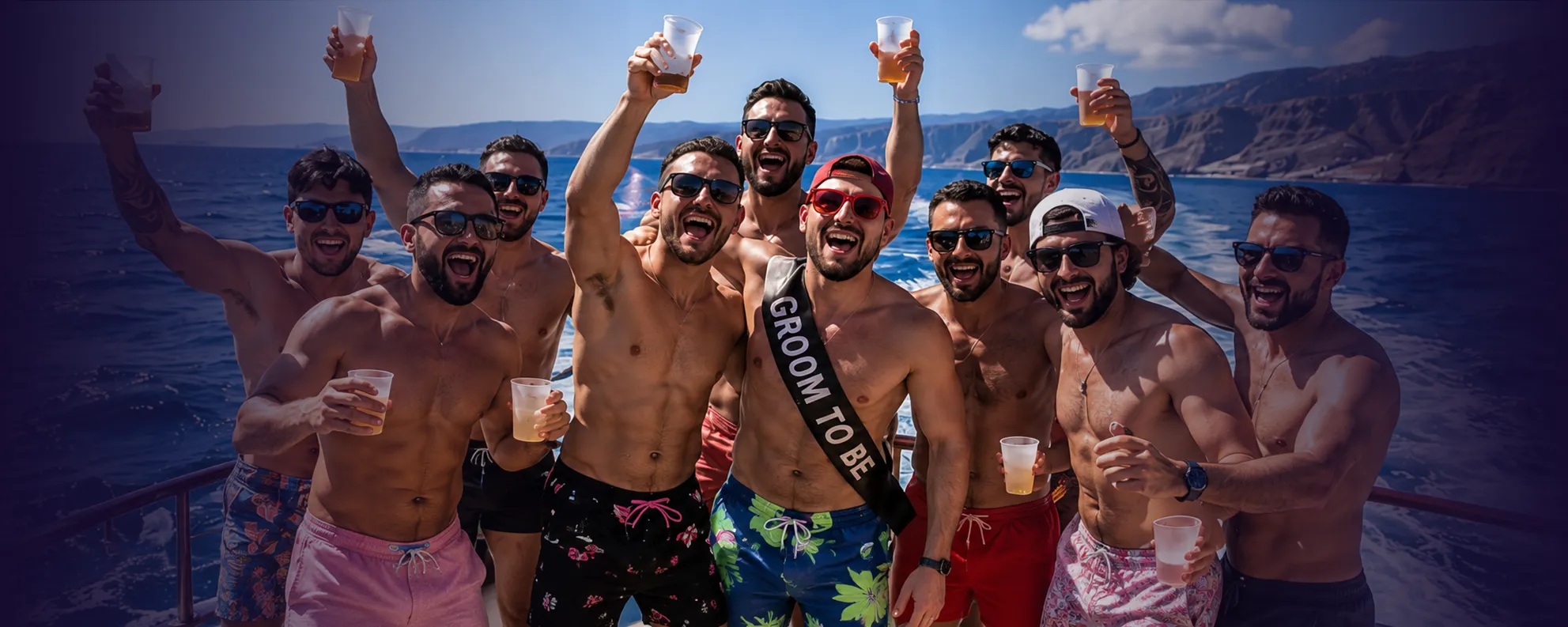 Stag party group celebrating on The Tenerife Boat Party
