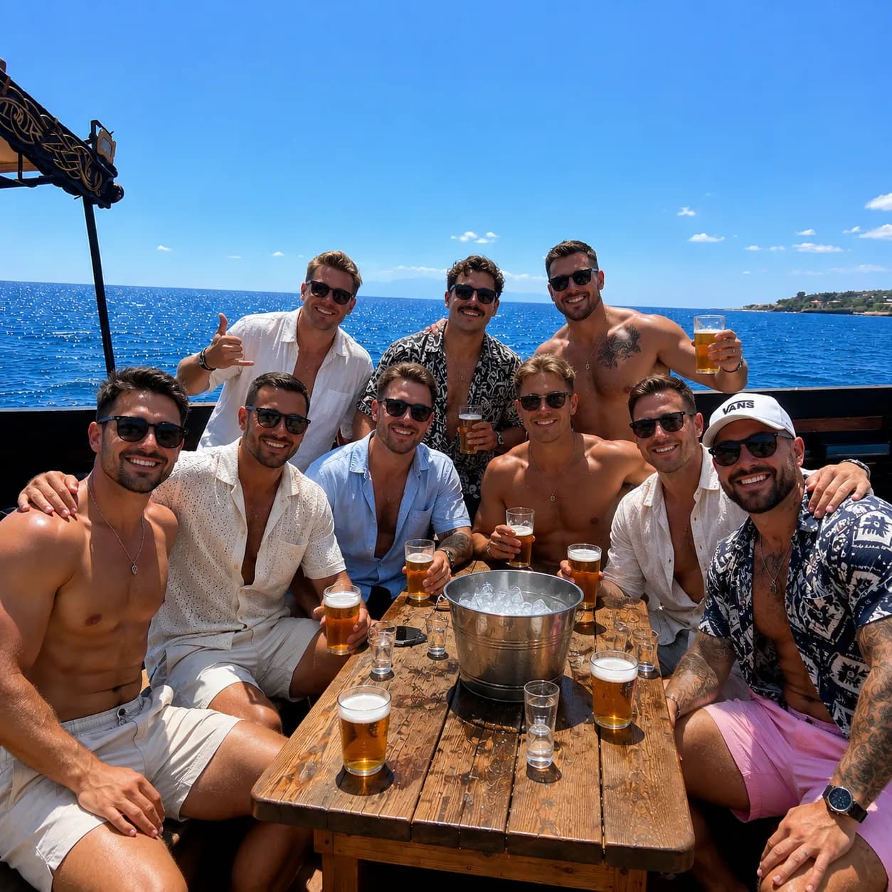 Lads celebrating on deck